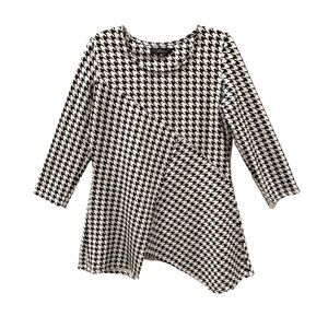 CALESSA HOUNDSTOOTH TOP M/L DARK ACADEMIA LIBRARIAN RETRO MOD OP ART 3/4 SLEEVE